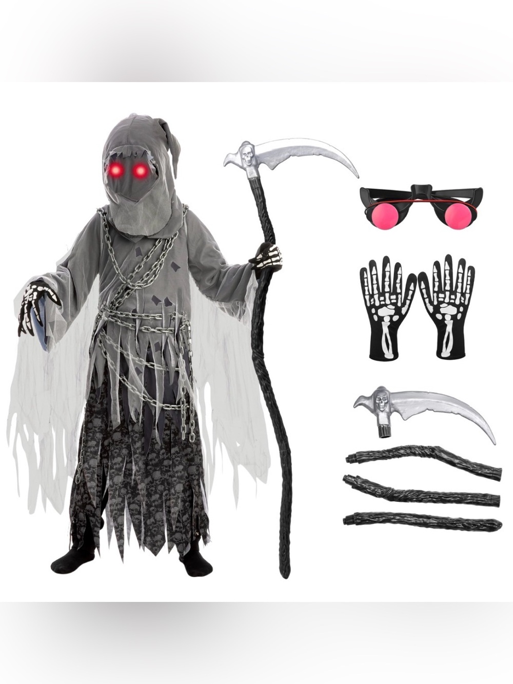 Spooktacular Child Unisex Grim Reaper Costume Halloween Grey XXL 14-16 Years